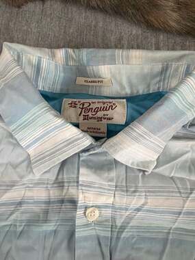 Original Penguin Men's Classic Fit Short Sleeve Striped Button Down Shirt Space